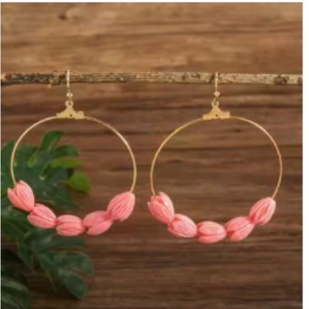 Elegant Pink Pikake Hoop Earrings